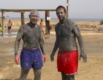 Evon Finstad enjoys a day at the Dead Sea with his father