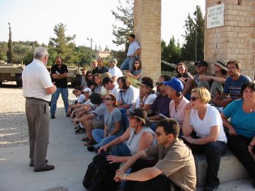 Listening to the history of the failed defense at Latrun, on the road between Tel Aviv and Jerusalem